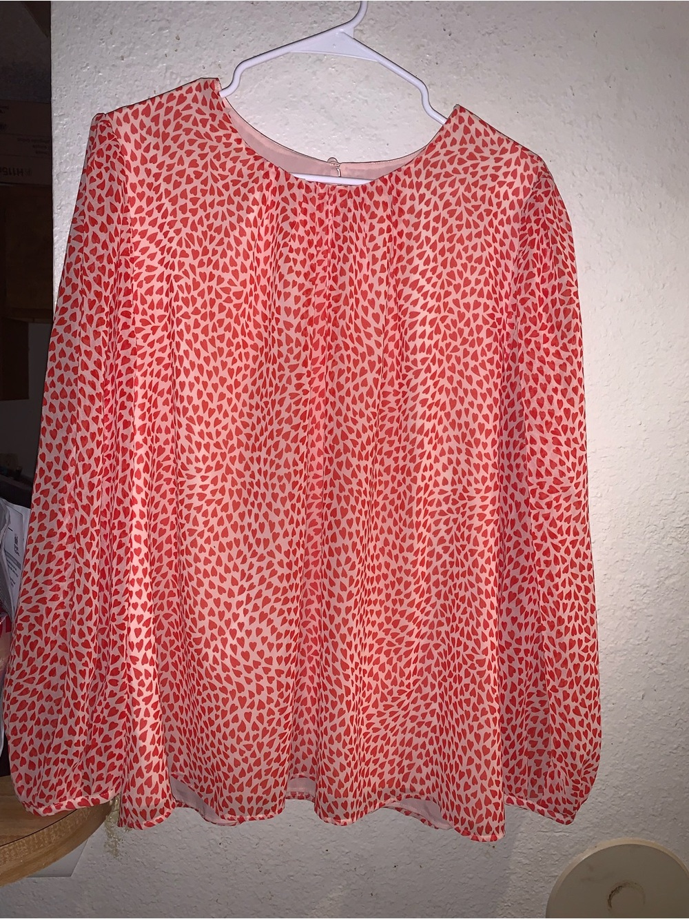 Ann Taylor Coral Printed Long-Sleeve Blouse